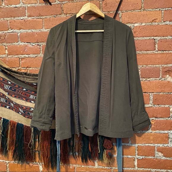 Olive Green Robe Coat with Contrast Waist tie S/M - Picture 2 of 4